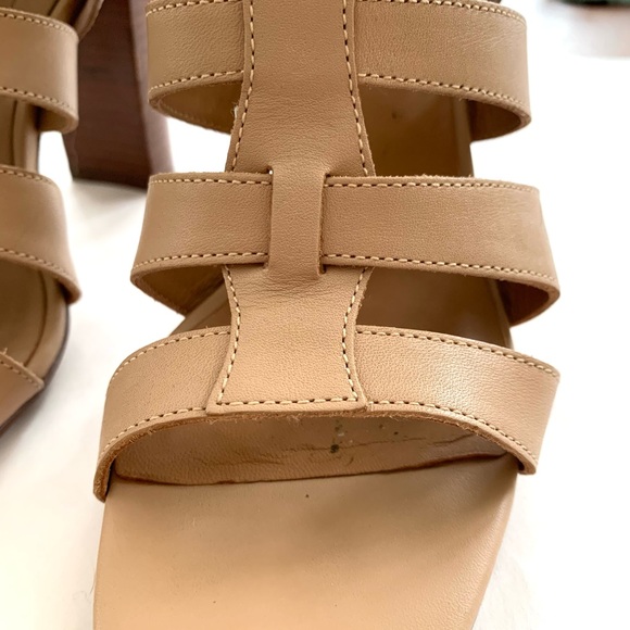 ATWELL Camel Colored Leather Block Heel Sandals - Picture 7 of 9